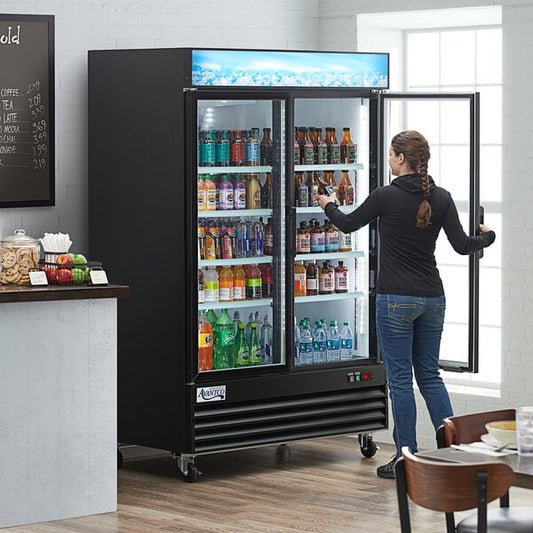 Avantco GDC-49-HC 53" Black Swing Glass Door Merchandiser Refrigerator with LED Lighting