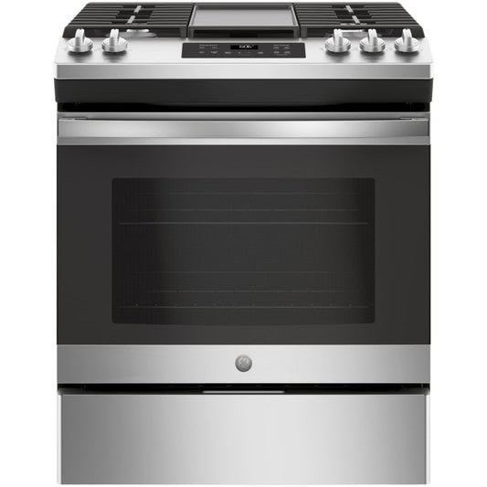 GE 30 Inch Wide 5.3 Cu. Ft. Slide In Gas Range with Integrated Non-Stick Griddle and Two Power Burners